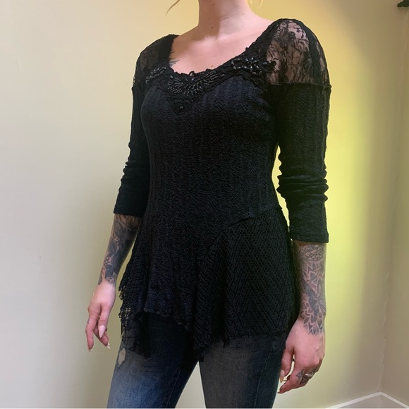 Scully Tops - Scully ~Honey Creek Black Lace + Beads Blouse